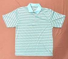 PGA Tour Golf Polo Shirt Mens Medium Light Blue Striped Short Sleeve Stretch