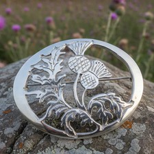 Thistle Brooch Scotland Scottish Celtic Oval Pewter Ladies Pin PEWTER