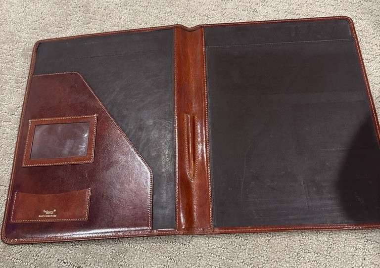 Bosca Italian Cognac Old Leather Portfolio ID Card Pockets Folder USA Made VTG