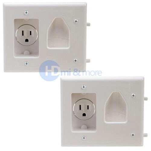 2x Recessed Low Voltage Wall Plate Recessed Power White