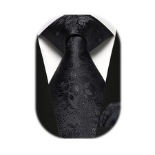 HISDERN Blacks Ties for Men Woven Classic Necktie Handkerchief Set Formal Flo...