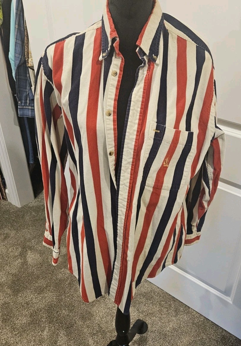 Vintage 90s Nautica Multicolor Striped Long Sleeve Button Down Shirt Size M. Dad