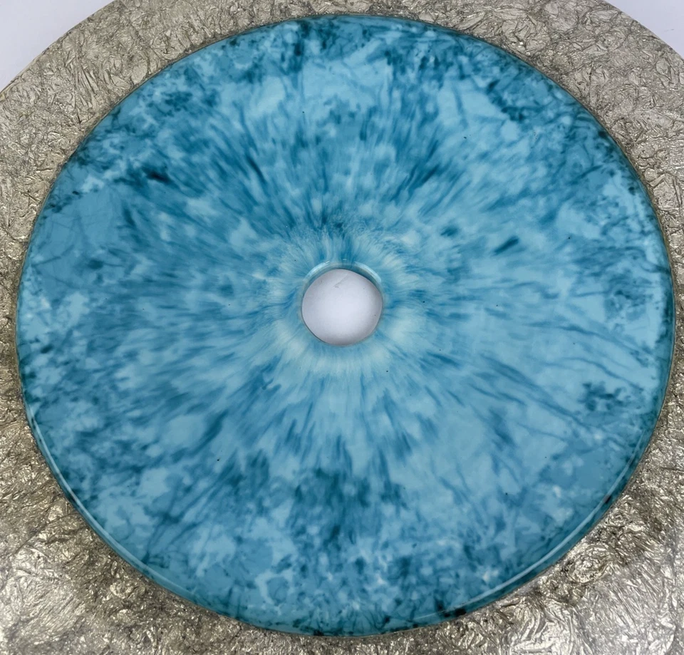 Fregadero de vaso de vidrio de diseño redondo azul metálico plateado diseño de decoración moderna OD 16"" Foto 4 de 4