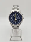 Neo-Vintage 1998 Seiko Mens Stainless Steel Blue Dial Chronograph Date Watch