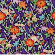 VTG Asian-Inspired Floral Metallic Accents on Purple Screen Print 1291 BTFQ
