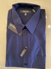 Kenneth Cole Reaction Mens Navy Blue Shirt Large 100 Cotton Wrinkle Free NWT