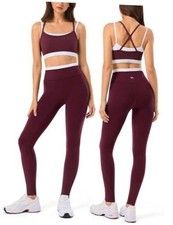2 Pieces Workout Sets for Women,Seamless Yoga Leggings with Padded Large Red014
