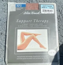 Nice Touch Support Therapy Light Toning Leg Control Top Pantyhose Taupe Size D