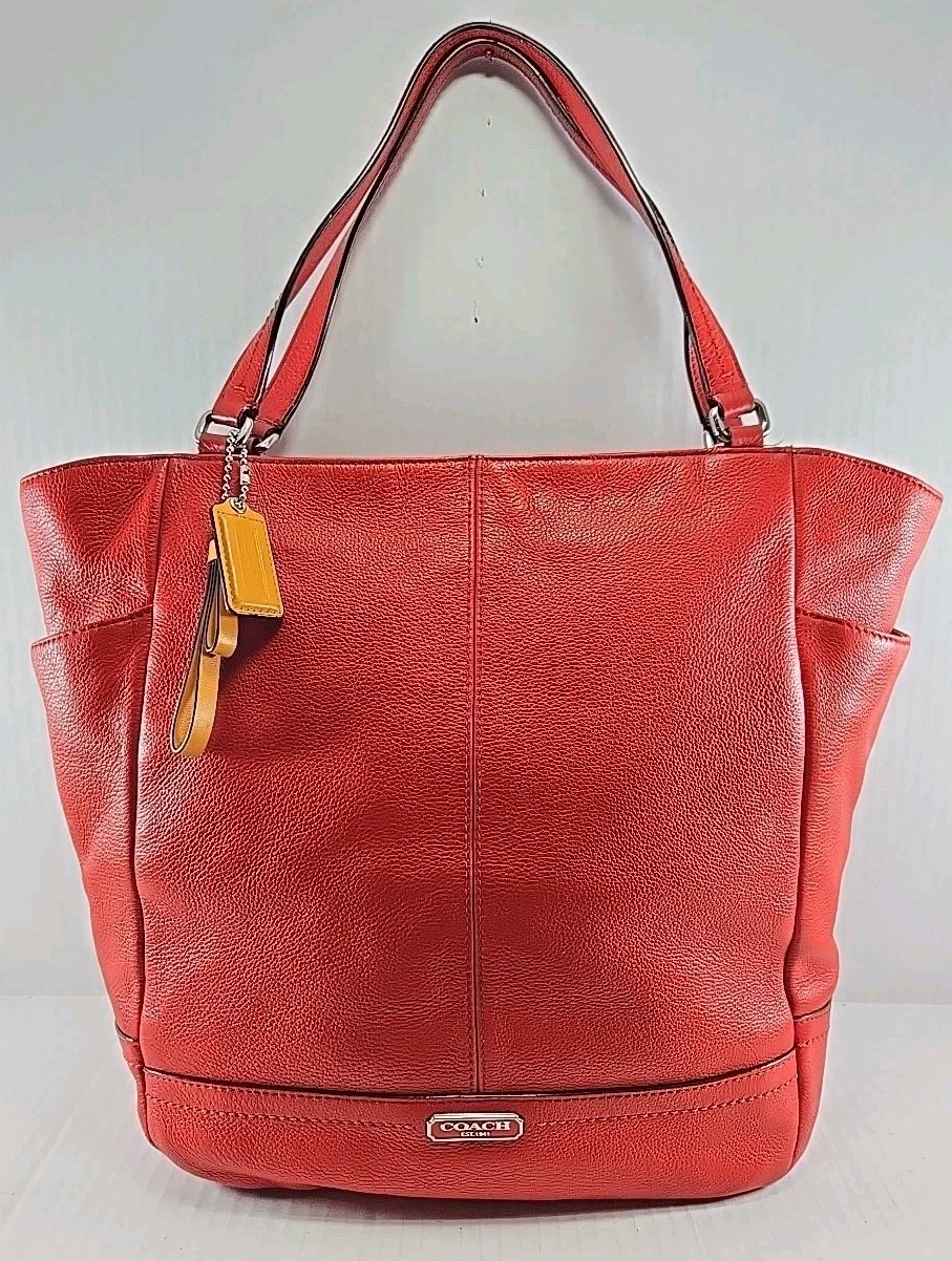 Coach Park North South Tote Bag in Red Pebbled Leather Large Shoulder Purse