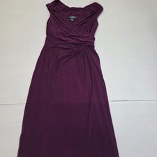 Lauren Ralph Lauren Womens Size 4 Plum Purple Ruched Faux Wrap Evening Gown