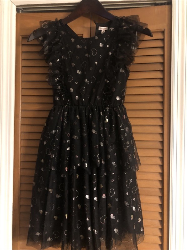 Nannette Special Occasion Holiday Dress Girls Sz 12 Black With Hearts