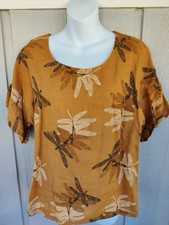 Elena Baldi 100 Linen Brown Butterfly top, Made In Italy, size S