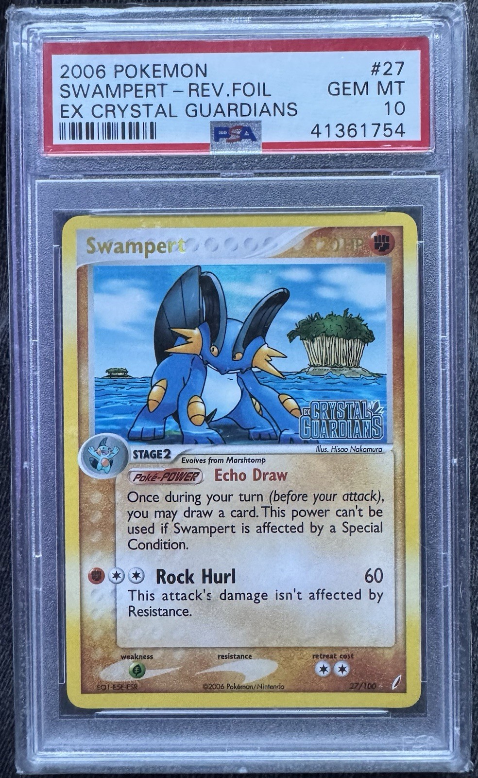 2006 EX Crystal Guardians Swampert Reverse Foil PSA 10 27/100