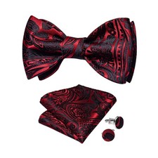 Silk Bow Ties for Men Striped Solid Paisley Self Bowtie and Pocket Square Cuf...