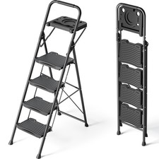 4 Step Ladder with Tool Platform, Sturdy Step Stool, Anti-Slip Wide Pedals, H...