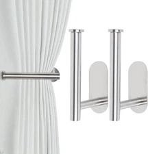 Silver), 2 Pack Adhesive Curtain Holdbacks - No Drill Curtain Tie Backs & P