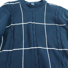 Dockers Men's L/G Cotton Sweater Navy with White Plaid Pattern