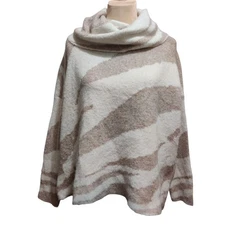 Debut XS Beige Cream Zebra Print Oversized Cowl Neck Sweater Textured Knit Cute