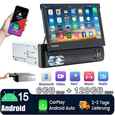 Android 15 6+128G 1 DIN Autoradio Carplay GPS Navi AM RDS Bluetooth 4G WiFi USB