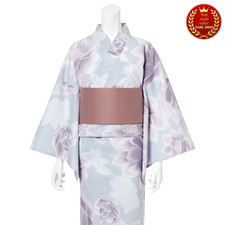 GRAIL Cotton Purple Floral Yukata Obi Set Women Summer Kimono Dress Japan F/S