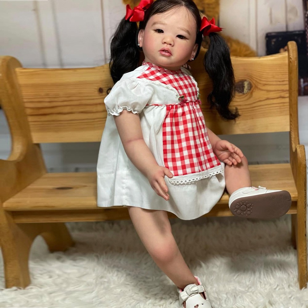 28" Artist Painted Reborn Baby Doll Toddler Girl with Long Hair Cloth Body Gift