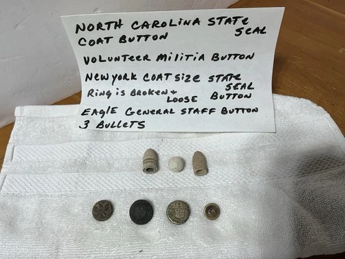 Civil War Dug Button Bullet Lot Coat North Carolina State Seal Militia New York