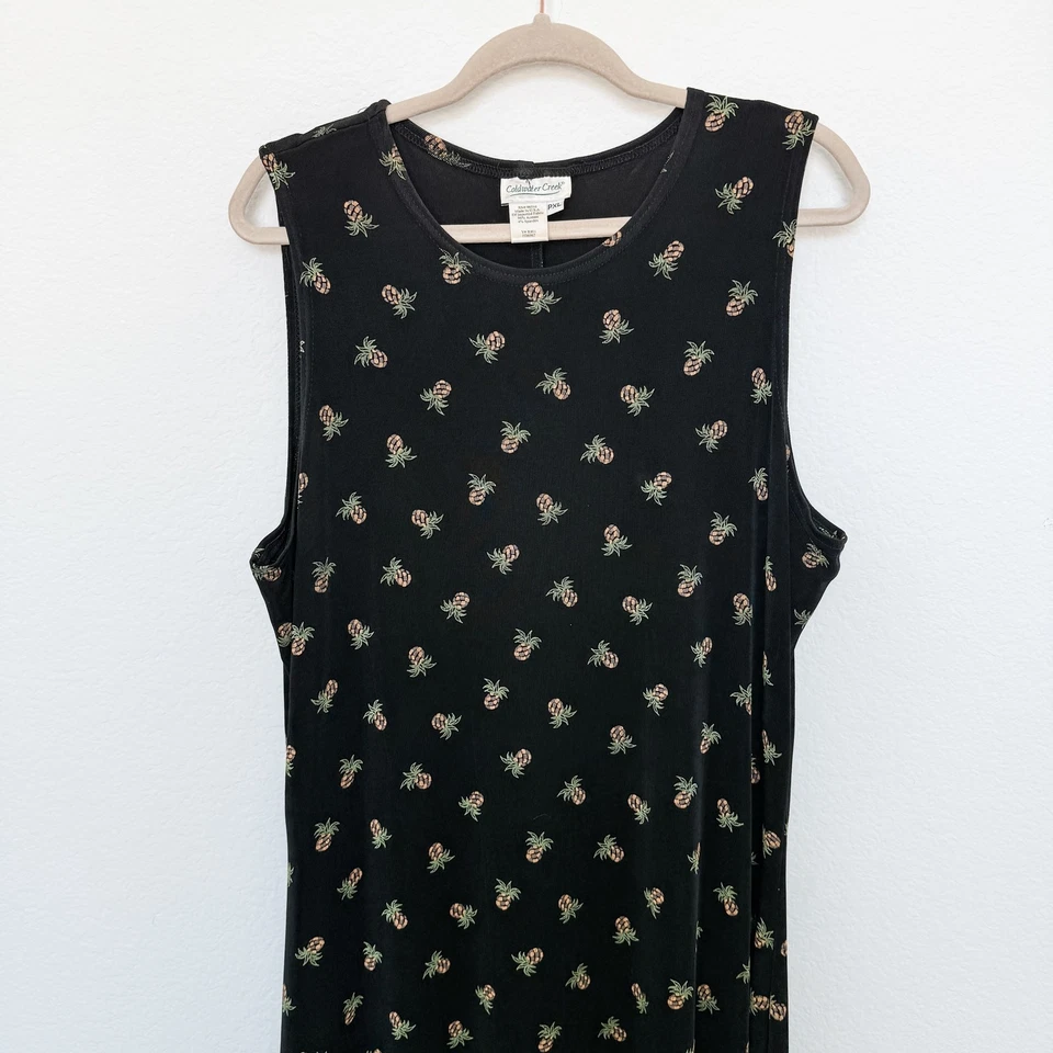 VTG 90 Coldwater Creek Womens Dress Size PXL Liquid Knit Fruit Maxi Tropical - Image 2 of 4