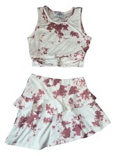 SLS Apparel Girls White Burgundy Tie Dye Cropped Tank Top  Skirt Set XL 14 