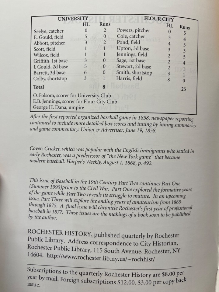Baseball in the 19th century Part two (Rochester NY History) 2000 | eBay