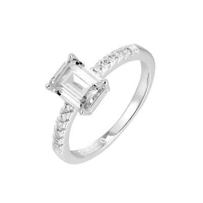 Sterling Silber Pave poliert Smaragdschliff Verlobungsring