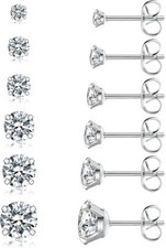 6 Pairs Stud Earrings Set, Hypoallergenic Cubic Zirconia 316L Earrings Stainless