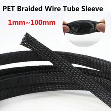 Black PET Expandable Braided Wire Cable Sleeve Cover Sheathing Mesh Tube 1 100mm