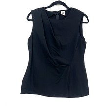 Anne Klein Tank Top Womens Large Black Pleated Front Stretchy Sleeveless Blouse