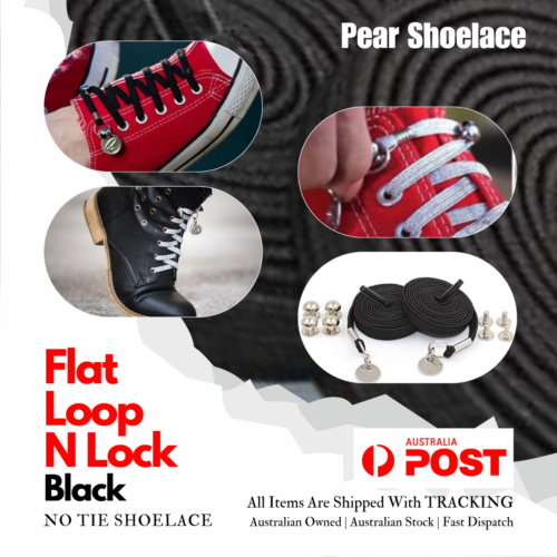 No Tie Shoelace Flat Elastic Shoe Boot Lace Sneaker Converse Black LOOP - Picture 1 of 5