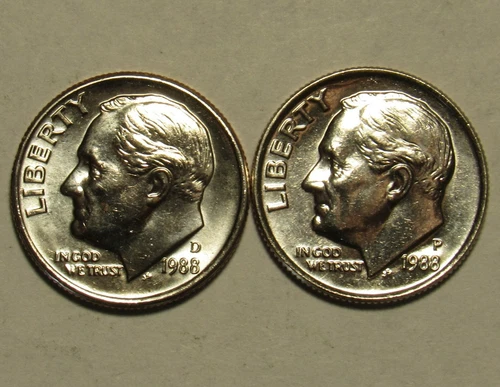 1988 P&D Roosevelt Dimes in Brilliant Uncirculated condition