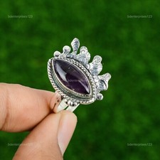 Natural African Amethyst Multi Stone Adjustable Ring 925 Silver For Girls