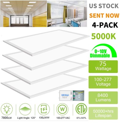 4PCS Ultra Thin 75 Watts LED Panel 2x4 LED Flat Panel Office Shop Ceiling Lights