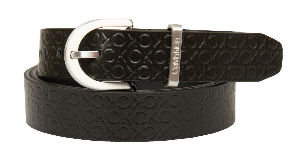Cintura CK CALVIN KLEIN vera pelle con tessuto logato altezza 2,5
