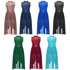 Girls Dance Dress Festivals Lyrical Rhinestone Leotard Built-in Briefs Kids