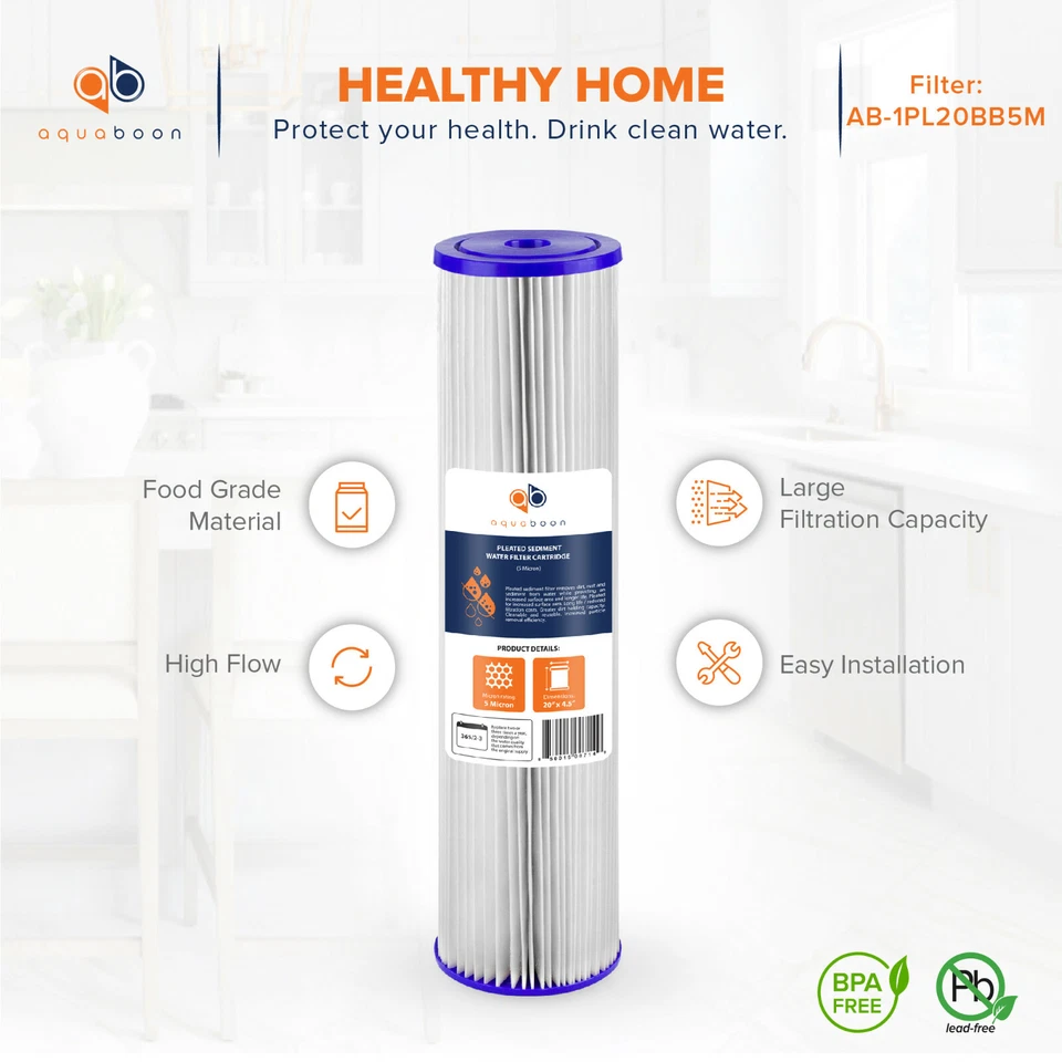 Big Blue 5 Micron Pleated Washable Sediment Water Filter 20" x 4.5" by Aquaboon - Image 4 of 4