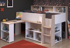 Hochbett Kinderbett mit Schreibtisch Stauraum 90x200 Jugendbett Lattenrost Lucas