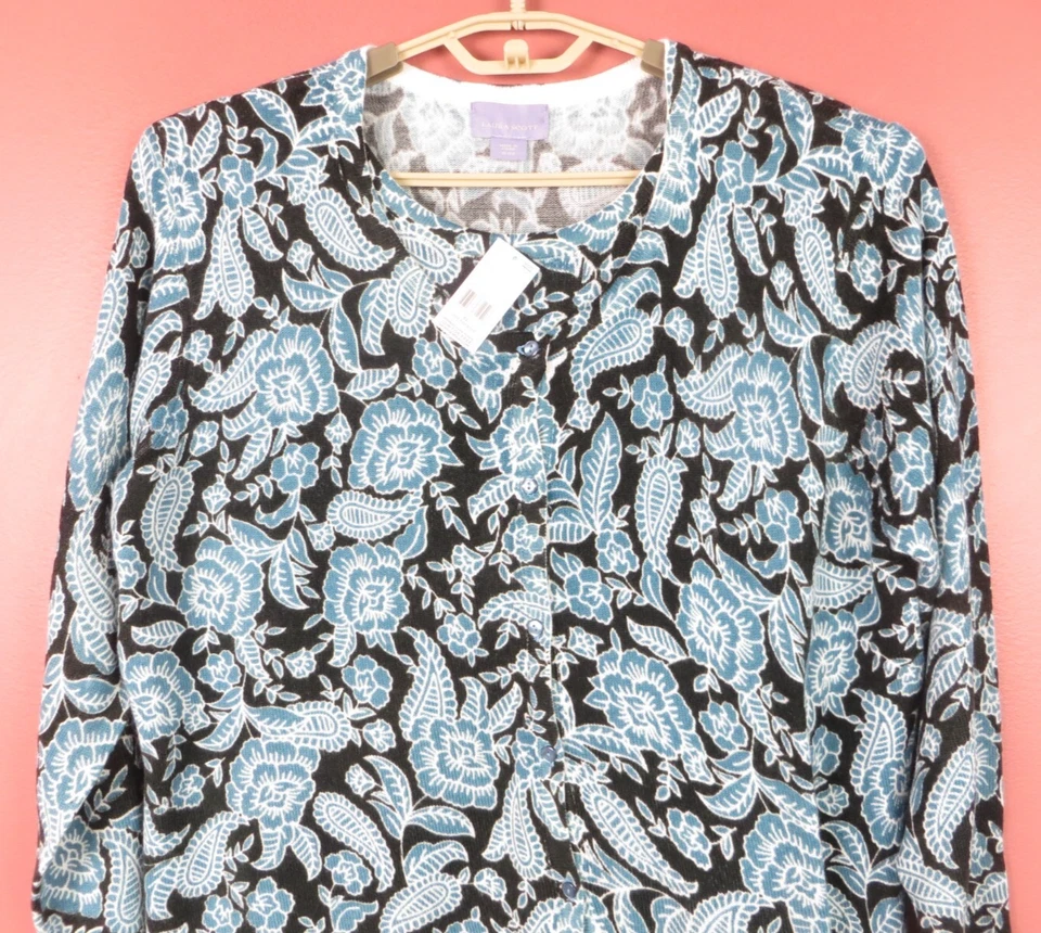 NWT LAURA SCOTT Women's Acrylic Cardigan Sweater Tank Top Long Sleeve Paisley XL - Image 3 of 4