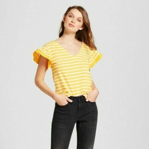 yellow flutter sleeve top