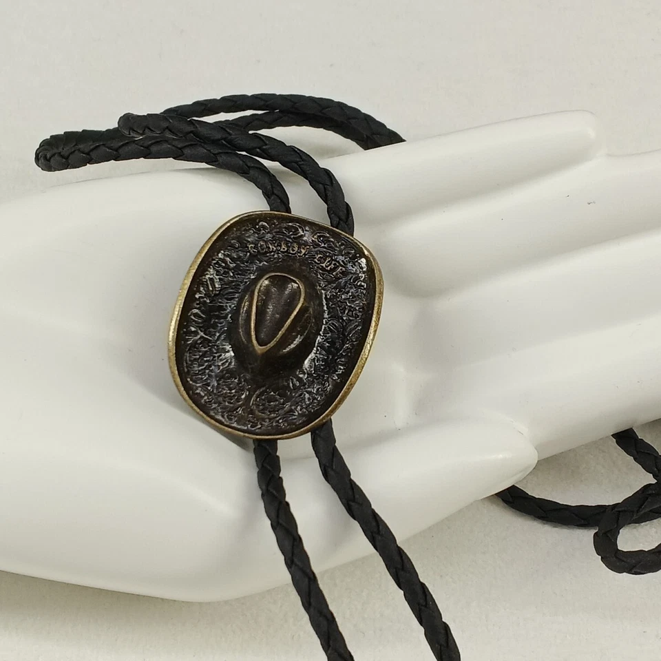 Chapéu de cowboy masculino gravata bolo couro sintético mancha ajustável comprimento 40" - Imagem 2 de 4