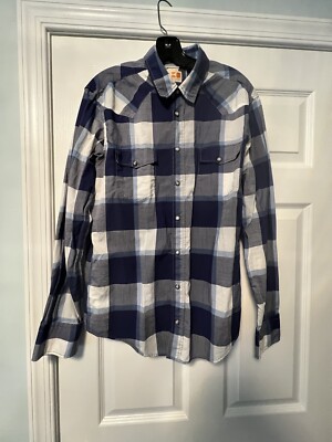 Mens Boss Orange Label - Blue Plaid Button Down- Size Large - Designer