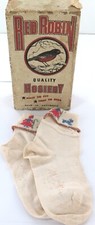 RARE c1950s Australian Red Robin Hosiery Largish Box  2 Pairs Children Socks