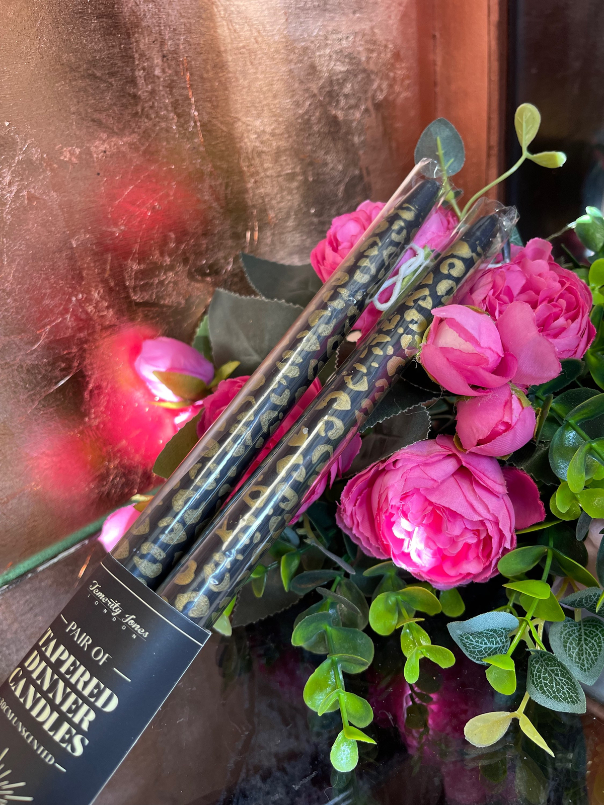 2PK LEOPARD TAPER CANDLE, 30CM BLACK OR GOLD eBay