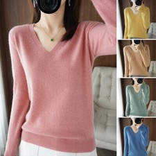 Lady Women Warm Sweater Plain V-neck Jumper C...