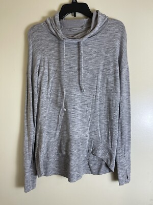 Athleta Marble Gray Pullover SweatShirt Hoodie CowlNeckDrawstring LongSleeve SzM