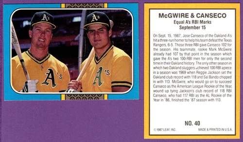 Jose Canseco/Mark McGwire Oakland 1987 Donruss Highlights #40 Equal As RBI Marks